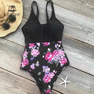 Floral one piece bathing suit